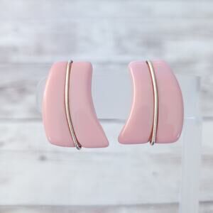 Vintage Clip On Earrings Retro Pink with Gold Tone Line - Condition Issues